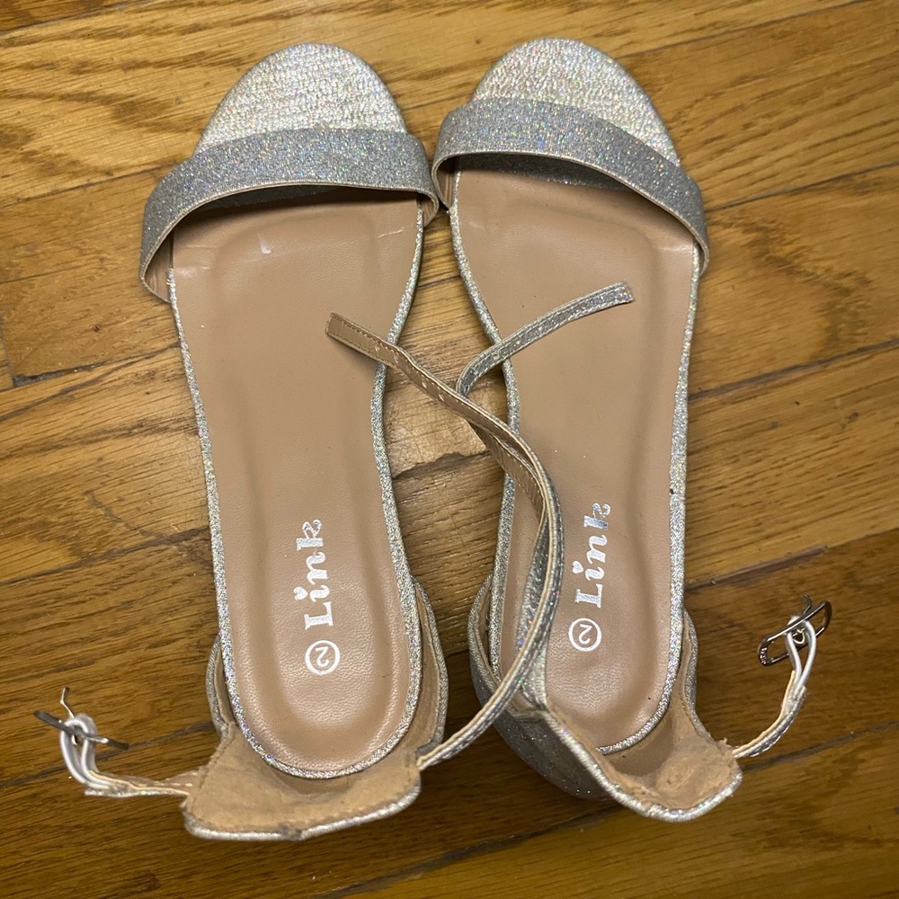 Silver Glittery Heels with a Small Heel